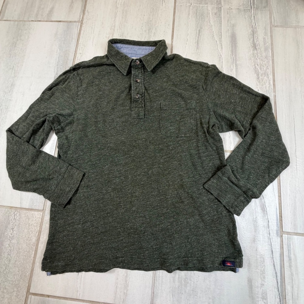 Faherty Mens Long Sleeve Organic Cotton Polo Shirt Olive Green MKF2085-OHT S‎